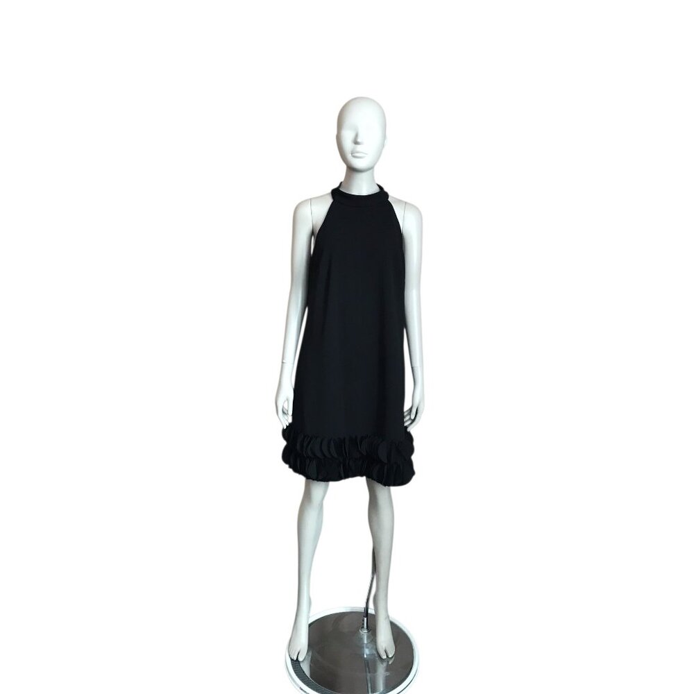 Tahari Black A Line Ruffle Detail Dress